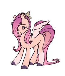 Size: 909x1061 | Tagged: safe, artist:ohmeiios, derpibooru import, fluttershy, pegasus, pony, image, jpeg, simple background, smiling, solo, white background