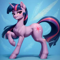 Size: 1024x1024 | Tagged: safe, ai content, derpibooru import, machine learning generated, prompter:vtaviscratch, twilight sparkle, unicorn, bedroom eyes, blushing, image, jpeg, sexy, unicorn twilight, wingless