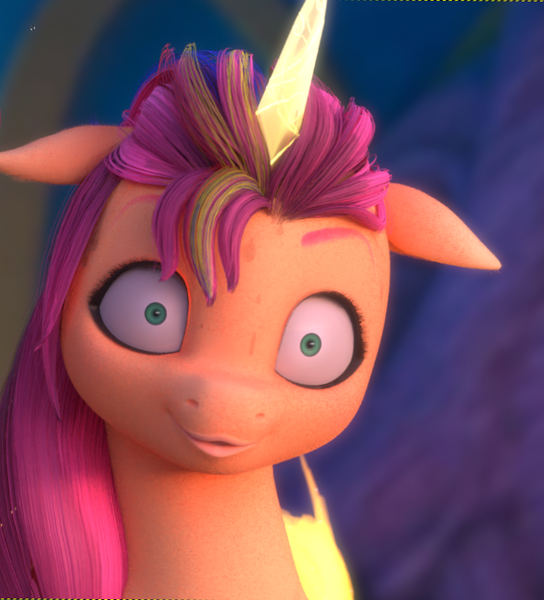 Size: 716x790 | Tagged: safe, artist:fynamic, derpibooru import, sunny starscout, alicorn, earth pony, pony, g5, my little pony: a new generation, 3d, blender, blender cycles, bust, faic, floppy ears, image, looking at you, mane stripe sunny, png, race swap, solo, sunnycorn