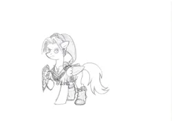 Size: 3500x2477 | Tagged: safe, artist:fleximusprime, derpibooru import, ponified, pegasus, pony, image, link, monochrome, png, shield, the legend of zelda