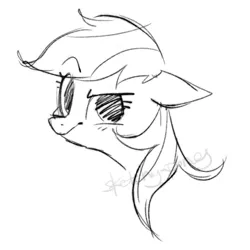 Size: 2048x2048 | Tagged: safe, artist:sketchy-pones, derpibooru import, rainbow dash, pegasus, pony, big eyes, blushing, bust, eye clipping through hair, eyebrows, eyebrows visible through hair, eyelashes, female, floating eyebrows, floppy ears, g4, image, long mane, mare, monochrome, obtrusive watermark, png, raised eyebrow, signature, simple background, sketch, smiling, solo, watermark, white background