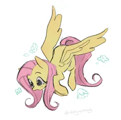 Size: 2048x2020 | Tagged: safe, artist:sketchy-pones, derpibooru import, fluttershy, pegasus, pony, blushing, colored sketch, cute, emanata, eyelashes, female, flying, g4, image, long mane, long tail, looking down, mare, open mouth, pink mane, pink tail, png, shyabetes, signature, simple background, sketch, solo, spread wings, tail, wavy mane, wavy tail, white background, wings, yellow coat