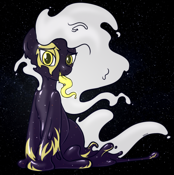 Size: 1913x1926 | Tagged: safe, artist:superderpybot, derpibooru import, oc, oc:cosmia, unofficial characters only, goo, goo pony, original species, pony, bedroom eyes, digital art, female, g4, glow, image, latex, liquid latex, long tongue, mare, png, shiny, simple background, solo, space, space pony, stars, tongue out