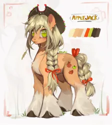 Size: 1440x1607 | Tagged: safe, artist:505p0ni, derpibooru import, applejack, earth pony, pony, abstract background, alternate cutie mark, alternate design, applejack's hat, bow, braid, braided tail, chest fluff, cowboy hat, female, g4, hair bow, hat, image, jpeg, mare, solo, straw in mouth, tail, tail bow, twitterina design, unshorn fetlocks