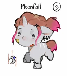 Size: 1440x1654 | Tagged: safe, artist:505p0ni, derpibooru import, oc, oc:moonfall, unofficial characters only, pony, unicorn, adoptable, bracelet, ear piercing, earring, female, hairclip, horn, image, jewelry, jpeg, mare, piercing, simple background, solo, white background