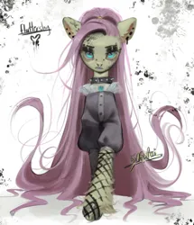 Size: 1440x1677 | Tagged: safe, artist:505p0ni, derpibooru import, fluttershy, pegasus, pony, abstract background, bridge piercing, choker, clothes, dress, ear piercing, earring, eyebrow piercing, face tattoo, female, fishnets, fluttergoth, image, jewelry, jpeg, mare, nose piercing, piercing, spiked choker, tattoo, unshorn fetlocks