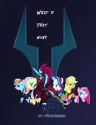 Size: 691x902 | Tagged: safe, derpibooru import, applejack, fluttershy, pinkie pie, rainbow dash, rarity, spike, tempest shadow, oc, dragon, earth pony, pegasus, unicorn, comic:the storm kingdom, my little pony: the movie, alternate universe, bad end, commander applejack, commander fluttershy, commander pinkie pie, commander rainbow dash, commander rarity, female, g4, general tempest shadow, horn, image, lieutenant spike, male, mlp movie pony maker, parallel universe, png, poster
