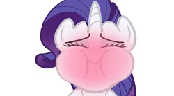 Size: 1620x902 | Tagged: safe, derpibooru import, edit, edited screencap, part of a set, screencap, rarity, pony, unicorn, sweet and elite, blushing, closed mouth, eyes closed, eyeshadow, female, g4, holding breath, horn, image, makeup, mare, png, puffy cheeks, red face, simple background, solo, white background