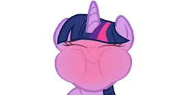 Size: 1620x902 | Tagged: safe, derpibooru import, edit, edited screencap, part of a set, screencap, twilight sparkle, pony, sweet and elite, blushing, closed mouth, eyes closed, female, g4, holding breath, horn, image, mare, png, puffy cheeks, red face, simple background, solo, white background