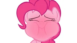 Size: 1620x902 | Tagged: safe, derpibooru import, edit, edited screencap, part of a set, screencap, pinkie pie, earth pony, pony, sweet and elite, blushing, closed mouth, eyes closed, female, g4, holding breath, image, mare, png, puffy cheeks, red face, simple background, solo, white background
