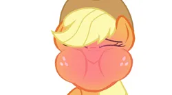 Size: 1620x902 | Tagged: safe, derpibooru import, edit, edited screencap, part of a set, screencap, applejack, earth pony, pony, sweet and elite, blushing, closed mouth, eyes closed, female, freckles, g4, hat, holding breath, image, mare, png, puffy cheeks, red face, simple background, solo, white background