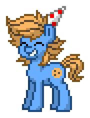 Size: 180x236 | Tagged: safe, derpibooru import, oc, oc:blue cookie, unofficial characters only, earth pony, pony, pony town, birthday, earth pony oc, happy, hat, image, party hat, pixel art, png, simple background, smiling, solo, transparent background