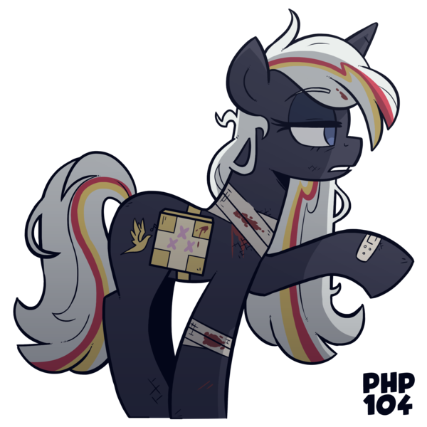 Size: 1800x1800 | Tagged: semi-grimdark, artist:wandrevieira1994, derpibooru import, oc, oc:velvet remedy, unofficial characters only, pony, unicorn, fallout equestria, bag, bandage, blood, g4, horn, image, medical saddlebag, messy mane, png, simple background, transparent background