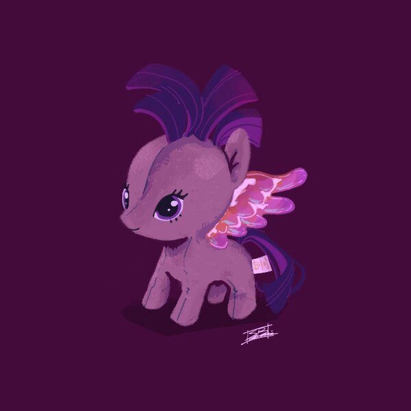 Size: 2048x2048 | Tagged: safe, artist:ubiquitousdeer, derpibooru import, twilight sparkle, pegasus, pony, alternate hairstyle, beanie babies, big forehead, colored wings, countershading, eyelashes, female, g4, high res, image, jpeg, mare, multicolored mane, multicolored tail, multicolored wings, pegasus twilight sparkle, plushie tag, purple background, purple eyes, race swap, shadow, shiny wings, signature, simple background, solo, sparkly wings, spread wings, tail, toy interpretation, wingding eyes, wings