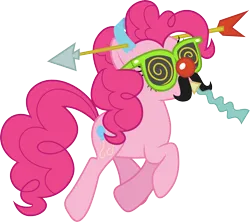 Size: 3385x3000 | Tagged: safe, artist:cloudy glow, derpibooru import, pinkie pie, earth pony, griffon the brush off, .ai available, arrow, facial hair, female, g4, glasses, image, moustache, png, red nose, simple background, solo, transparent background, trotting, vector