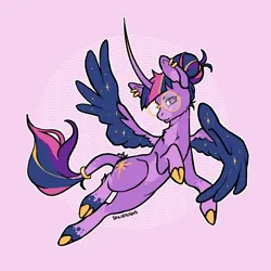 Size: 1000x1000 | Tagged: safe, artist:sokodraws, derpibooru import, twilight sparkle, twilight sparkle (alicorn), alicorn, pony, alternate design, colored wings, curved horn, glasses, horn, image, png, solo, twitterina design, two toned wings, wings