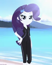 Size: 1339x1665 | Tagged: safe, artist:stephen-fisher, derpibooru import, rarity, human, equestria girls, beach, clothes, female, g4, image, ocean, png, solo, swimsuit, water