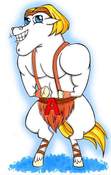 Size: 1955x3068 | Tagged: safe, artist:raxamermaid, derpibooru import, bulk biceps, pegasus, pony, alpha man, benzaie, bipedal, g4, grin, hard corner, image, jpeg, looking at you, male, simple background, smiling, solo, stallion, tgwtg, traditional art, white background