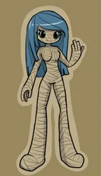 Size: 327x566 | Tagged: dead source, safe, artist:duskydreams, derpibooru import, oc, oc:dusky dreams, unofficial characters only, human, bandage, brown background, female, humanized, image, mummy, png, simple background, solo