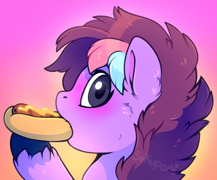 Size: 1063x882 | Tagged: safe, artist:sekuponi, ponerpics import, oc, unofficial characters only, pony, female, food, hot dog, image, jpeg, mare, meat, sausage