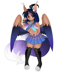 Size: 2800x3200 | Tagged: suggestive, artist:nosferatucami_, derpibooru import, oc, oc:alexus nictivia, anthro, pegasus, adorasexy, boots, clothes, curvy, cute, ear piercing, earring, halter top, image, jewelry, midriff, miniskirt, nudity, panties, partial nudity, piercing, png, sexy, shoes, skirt, solo, spread wings, tattoo, thicc thighs, thong, underwear, wings, womb tattoo