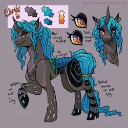 Size: 2166x2166 | Tagged: safe, artist:overlordneon, derpibooru import, oc, oc:chriki, unofficial characters only, changeling, bust, changeling oc, female, high res, image, jpeg, name, offspring, parent:queen chrysalis, raised hoof, reference sheet, smiling, solo, text