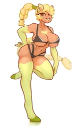 Size: 1875x3000 | Tagged: suggestive, artist:slavedemorto, derpibooru import, oc, unofficial characters only, anthro, earth pony, pony, unguligrade anthro, absolute cleavage, bedroom eyes, belly button, big breasts, bikini, breasts, cleavage, clothes, commission, eyeshadow, female, freckles, grin, hand on hip, huge breasts, image, makeup, mare, png, simple background, smiling, solo, solo female, swimsuit, white background