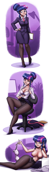 Size: 1886x6598 | Tagged: questionable, alternate version, artist:aeolus06, artist:king-kakapo, derpibooru import, sci-twi, twilight sparkle, human, equestria girls, adorasexy, bedroom eyes, bow, bra, breasts, businessmare, chair, clipboard, clothes, collaboration, commission, curvy, cute, female, frilly underwear, g4, hair bun, high heels, high res, hourglass figure, humanized, image, lingerie, long legs, looking at you, necktie, nipples, nudity, office, office chair, office lady, one eye closed, open clothes, open shirt, panties, pantyhose, partial nudity, png, ribbon, sequence, sexy, shoes, simple background, skinny, skirt, skirt lift, skirt suit, solo, solo female, stripping, stupid sexy twilight, suit, sultry pose, teasing, thin, topless, underwear, upskirt, white panties, white underwear, wide hips, wink, winking at you