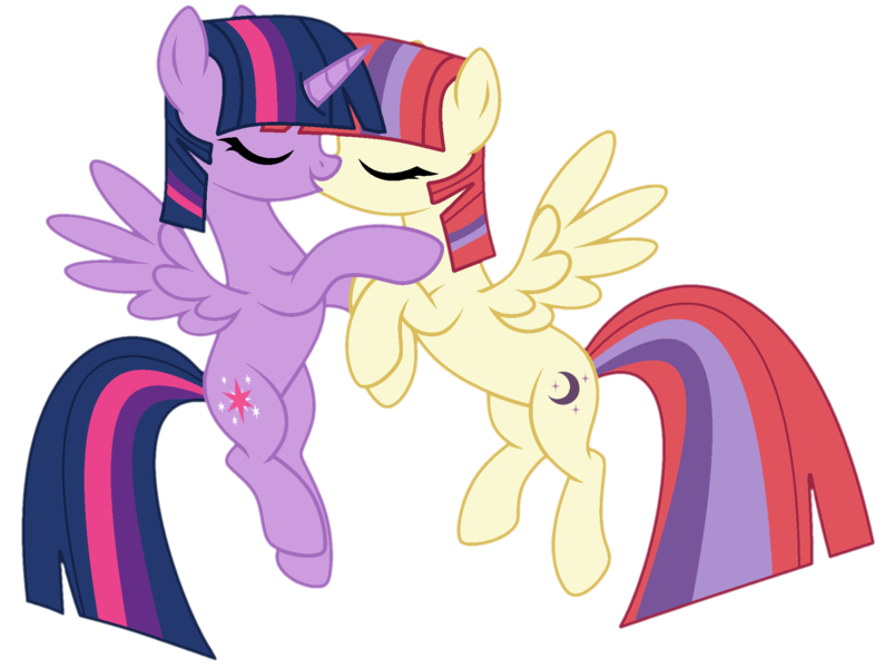 Size: 1955x1475 | Tagged: safe, artist:arina-gremyako, artist:twilyisbestpone, derpibooru import, moondancer, twilight sparkle, alicorn, pony, alicornified, base used, derpibooru exclusive, duo, duo female, eyes closed, female, flying, g4, image, kiss on the lips, kissing, lesbian, love, mare, moondancercorn, png, race swap, ship:twidancer, shipping, simple background, spread wings, transparent background, wings
