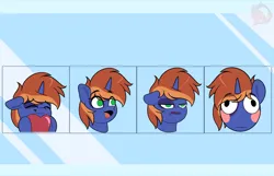 Size: 3600x2324 | Tagged: safe, artist:joaothejohn, derpibooru import, oc, oc:vine patch, pony, unicorn, blushing, bruh, commission, cute, emoji, emotes, expressions, heart, horn, image, lidded eyes, male, multicolored hair, open mouth, png, poggers, shy, smiling, solo, unicorn oc, ych result