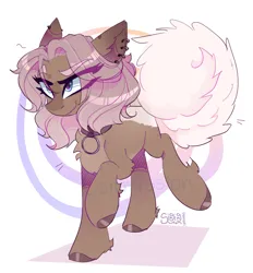 Size: 2092x2259 | Tagged: safe, artist:singingsun, derpibooru import, oc, unofficial characters only, pony, abstract background, chest fluff, ear piercing, earring, female, fluffy tail, image, jewelry, piercing, png, raised hoof, raised tail, simple background, smiling, solo, tail, white background
