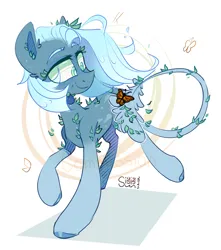 Size: 2138x2420 | Tagged: safe, artist:singingsun, derpibooru import, oc, unofficial characters only, butterfly, insect, pony, abstract background, female, image, leaves, leaves in hair, png, raised hoof, running, simple background, solo, solo female, white background