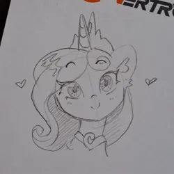 Size: 1208x1208 | Tagged: safe, artist:krista-21, derpibooru import, princess cadance, alicorn, pony, blushing, bust, heart, image, jpeg, looking at you, portrait, sketch, smiling, smiling at you, solo, traditional art
