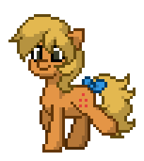 Size: 204x228 | Tagged: safe, derpibooru import, applejack (g1), earth pony, pony, pony town, g1, animated, bow, checkered background, female, g1 to g4, g4, generation leap, gif, image, pixel art, simple background, smiling, solo, tail, tail bow, transparent background, trotting, walking