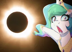 Size: 5591x4000 | Tagged: safe, artist:witchtaunter, derpibooru import, princess celestia, alicorn, pony, eclipse, faic, image, open mouth, png, pointing, shrunken pupils, solar eclipse, solo