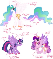 Size: 1280x1427 | Tagged: safe, artist:monochrome-sunsets, derpibooru import, princess cadance, princess celestia, twilight sparkle, twilight sparkle (alicorn), alicorn, pony, alternate design, curved horn, horn, image, jpeg, leonine tail, simple background, tail, white background