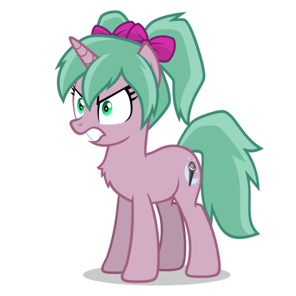 Size: 2800x2800 | Tagged: safe, derpibooru import, oc, oc:magicalmysticva, unofficial characters only, pony, unicorn, angry, bow, chest fluff, female, green eyes, gritted teeth, hair bow, horn, image, mare, pigtails, pink body, png, simple background, solo, solo female, teeth, transparent background, twintails, vector