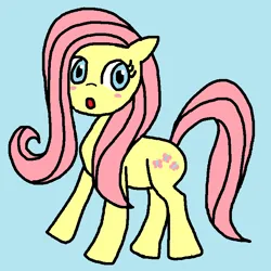 Size: 720x720 | Tagged: safe, artist:パルナス, derpibooru import, fluttershy, pony, :o, blush sticker, blushing, female, g4, image, light blue background, mare, open mouth, png, simple background, solo, tail, wingless