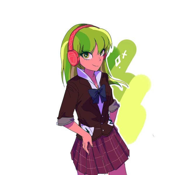 Size: 2048x2048 | Tagged: safe, artist:sugarcube269, derpibooru import, lemon zest, equestria girls, clothes, crystal prep academy uniform, female, g4, hand on hip, headphones, image, jpeg, looking at you, redraw, school uniform, simple background, smiling, solo, white background