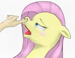 Size: 819x638 | Tagged: suggestive, artist:パルナス, derpibooru import, fluttershy, human, pegasus, pony, bedroom eyes, blushing, drool, female, female focus, floppy ears, g4, hand, image, mare, nosehook, nostrils, offscreen character, offscreen human, open mouth, png, simple background, snot, solo focus, teary eyes, white background