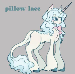 Size: 447x441 | Tagged: safe, artist:junniepiepoopop, derpibooru import, oc, oc:pillow lace, unofficial characters only, pony, unicorn, blue eyes, blue mane, blue tail, blue text, blushing, chest fluff, colored eyelashes, colored hooves, curly mane, curly tail, ear blush, ear fluff, frown, gradient ears, gradient horn, horn, horn blush, image, leonine tail, lidded eyes, long horn, long legs, neck bow, nose blush, png, profile, pubic fluff, shiny hooves, slender, tail, tail fluff, text, thin, unicorn horn, unicorn oc, unshorn fetlocks, white coat, wingding eyes