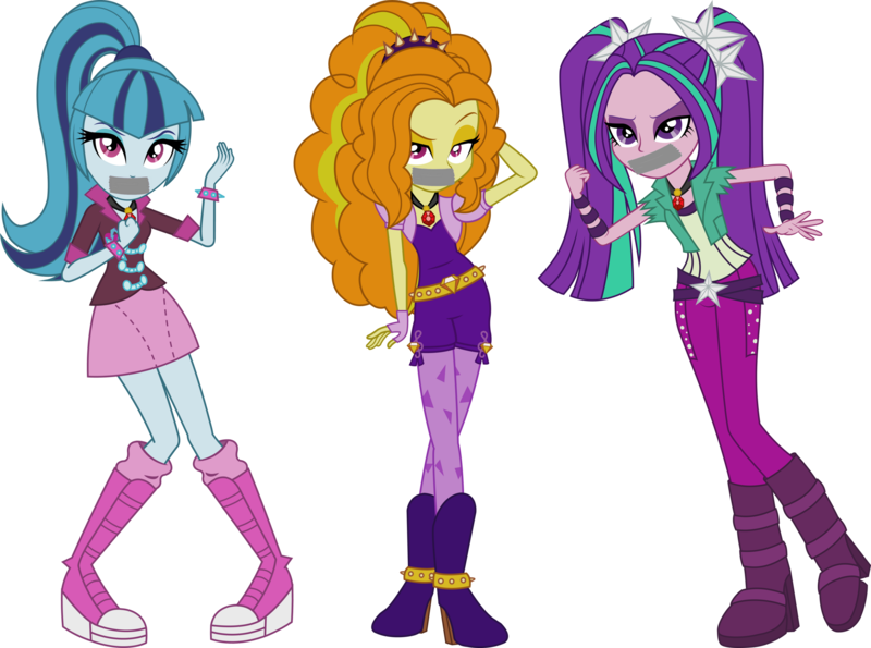 Size: 5378x4000 | Tagged: artist needed, editor needed, safe, derpibooru import, edit, vector edit, adagio dazzle, aria blaze, sonata dusk, abuse, gag, image, png, simple background, tape, tape gag, the dazzlings, transparent background, vector