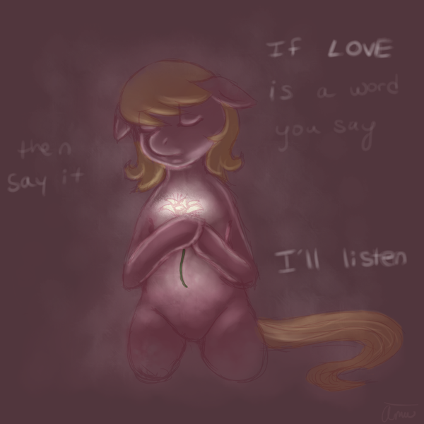 Size: 1000x1000 | Tagged: safe, artist:amnestie, earth pony, eyes closed, flower, g4, image, love, png, romance, text