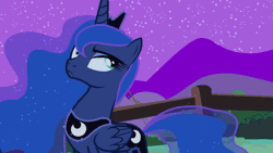 Size: 1920x1080 | Tagged: episode needed, safe, artist:ocean lover, derpibooru import, edit, edited screencap, screencap, princess luna, alicorn, python, snake, luna eclipsed, animated, blinking, blue eyeshadow, crossover, crown, deadpan, disney, ethereal mane, eyeshadow, fence, flowing mane, forked tongue, frown, g4, gif, image, jewelry, kaa, lidded eyes, link in description, looking at each other, looking at someone, luna is not amused, makeup, moon cutie mark, mountain, mountain range, night, outdoors, peytral, regalia, serious, serious face, sparkles, starry mane, starry night, starry tail, stars, tail, the jungle book, unamused, youtube, youtube link