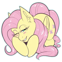 Size: 512x512 | Tagged: safe, artist:twoshoesmcgee, derpibooru import, fluttershy, pegasus, blushing, cute, g4, image, looking at you, png, solo, sticker