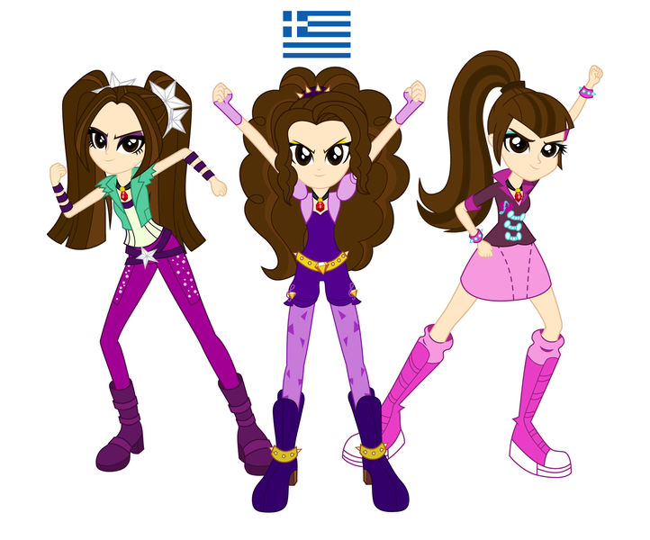 Size: 4937x4102 | Tagged: safe, artist:givralix, derpibooru import, edit, vector edit, adagio dazzle, aria blaze, sonata dusk, human, equestria girls, brown eyes, brown hair, clothes, country, female, flag, g4, greece, greek, greek flag, headcanon, human coloration, image, light skin, looking at you, my little pony equestria girls: rainbow rocks, png, realism edits, simple background, smiling, the dazzlings, trio, vector, white background