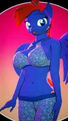 Size: 2160x3840 | Tagged: suggestive, artist:theebicduck, ponerpics import, oc, unofficial characters only, anthro, 3d, bikini, bikini top, breasts, clothes, female, image, jpeg, pants, swimsuit