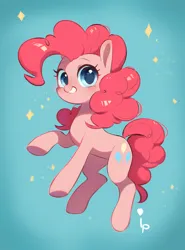 Size: 1000x1352 | Tagged: safe, artist:inkypuso, derpibooru import, pinkie pie, earth pony, pony, cute, diapinkes, female, g4, image, jpeg, looking at you, mare, signature, smiling, smiling at you, solo, sparkles, tail