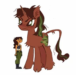 Size: 1440x1440 | Tagged: safe, artist:webkinzworldz, derpibooru import, ponified, pony, unicorn, angry, axel (total drama island), brown coat, chest fluff, colored pupils, curly mane, curly tail, ear fluff, female, fetlock tuft, frown, green eyes, horn, image, jpeg, leg fluff, leonine tail, mare, narrowed eyes, scowl, simple background, solo, tail, tail fluff, total drama, total drama island, two toned mane, two toned tail, white background, wingding eyes