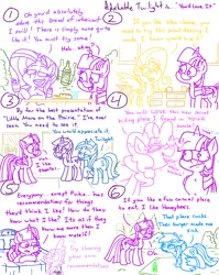Size: 4779x6013 | Tagged: safe, artist:adorkabletwilightandfriends, derpibooru import, amethyst star, fluttershy, minuette, pinkie pie, rainbow dash, rarity, spike, twilight sparkle, twilight sparkle (alicorn), alicorn, comic:adorkable twilight and friends, adorkable, adorkable twilight, alcohol, bedroom, bottle, bread, cabinet, comic, creepy, creepy smile, cup, cute, dork, exercise, food, friendship, humor, image, lying down, mug, png, push-ups, relatable, relationship, restaurant, sidewalk, sitting, slice of life, smiling, suggestion, tongue out, window, wine, wine bottle, wing-ups